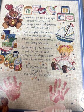 Baby Keepsakes Handprint Cross-Stitch Sampler Pattern By Leisure Arts Leaflet